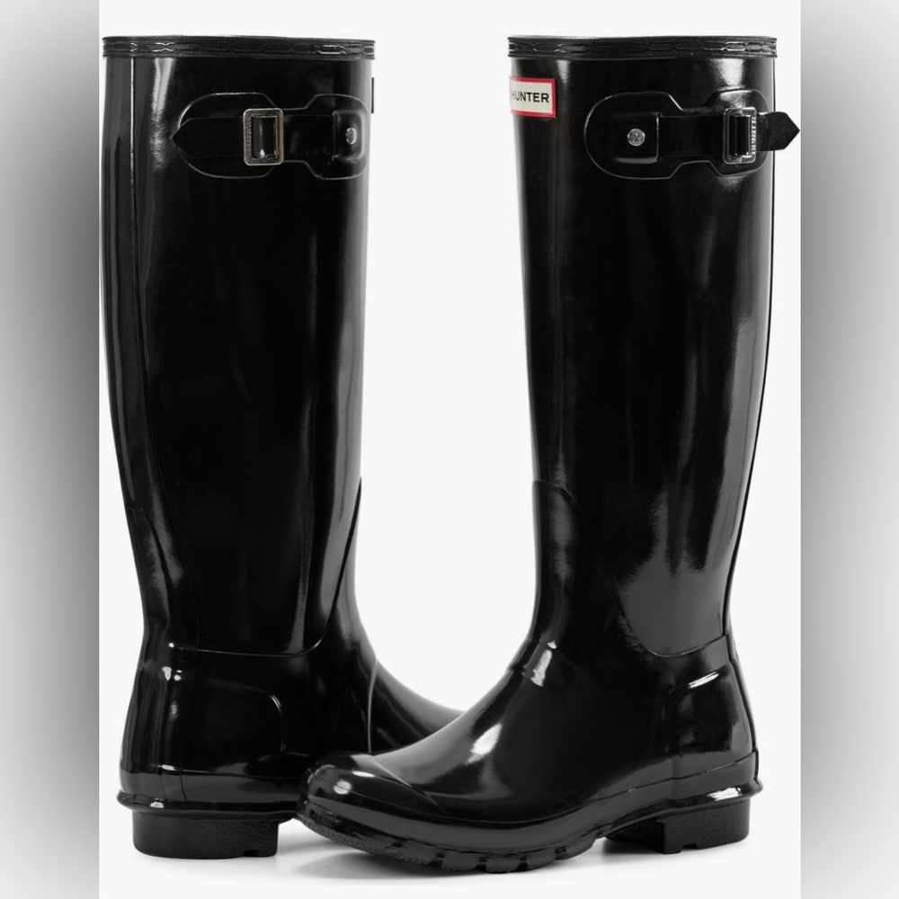 Hunter Refined Tall Gloss Waterproof Black Rain Boots